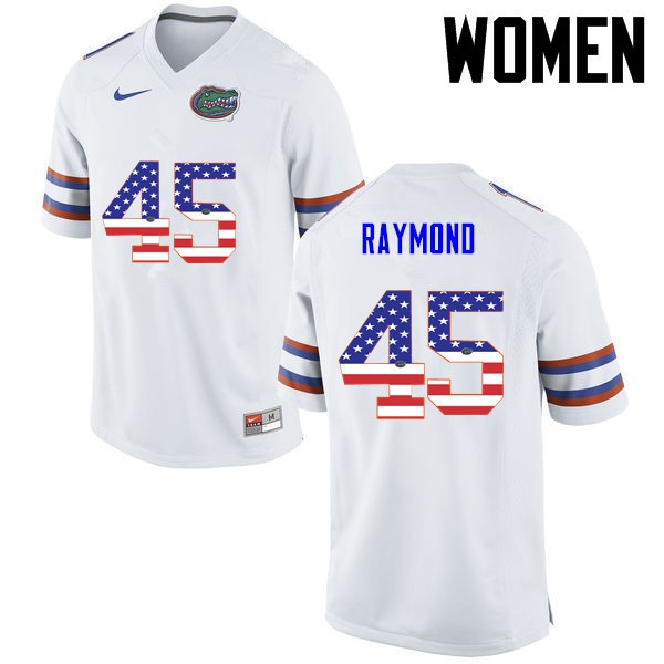 Florida Gators Women #45 R.J. Raymond College Football Jersey USA Flag Fashion White